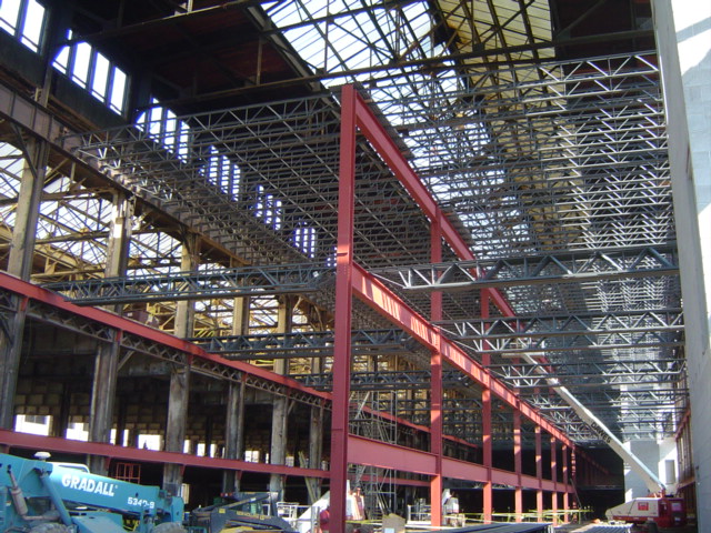 Construction progress of a large commercial facility.