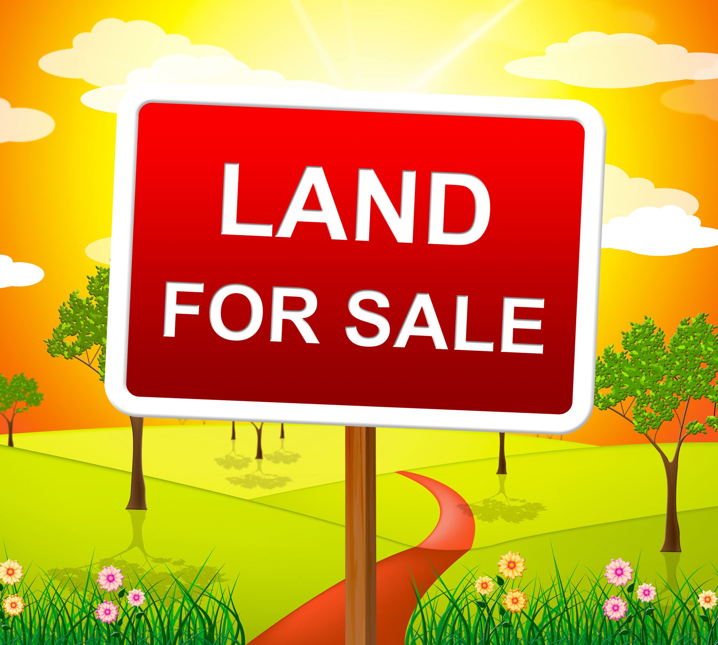 Land for Sale sign posted on landscape