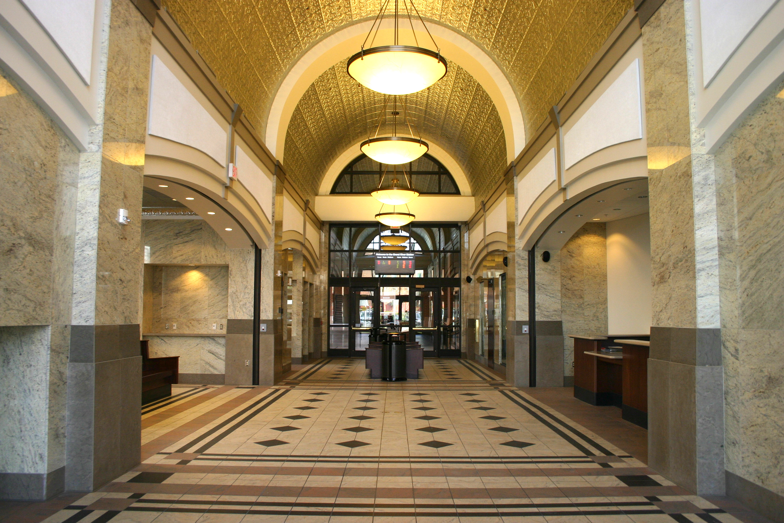 Grand arched hallways in the Grand River station in the city of La Crosse