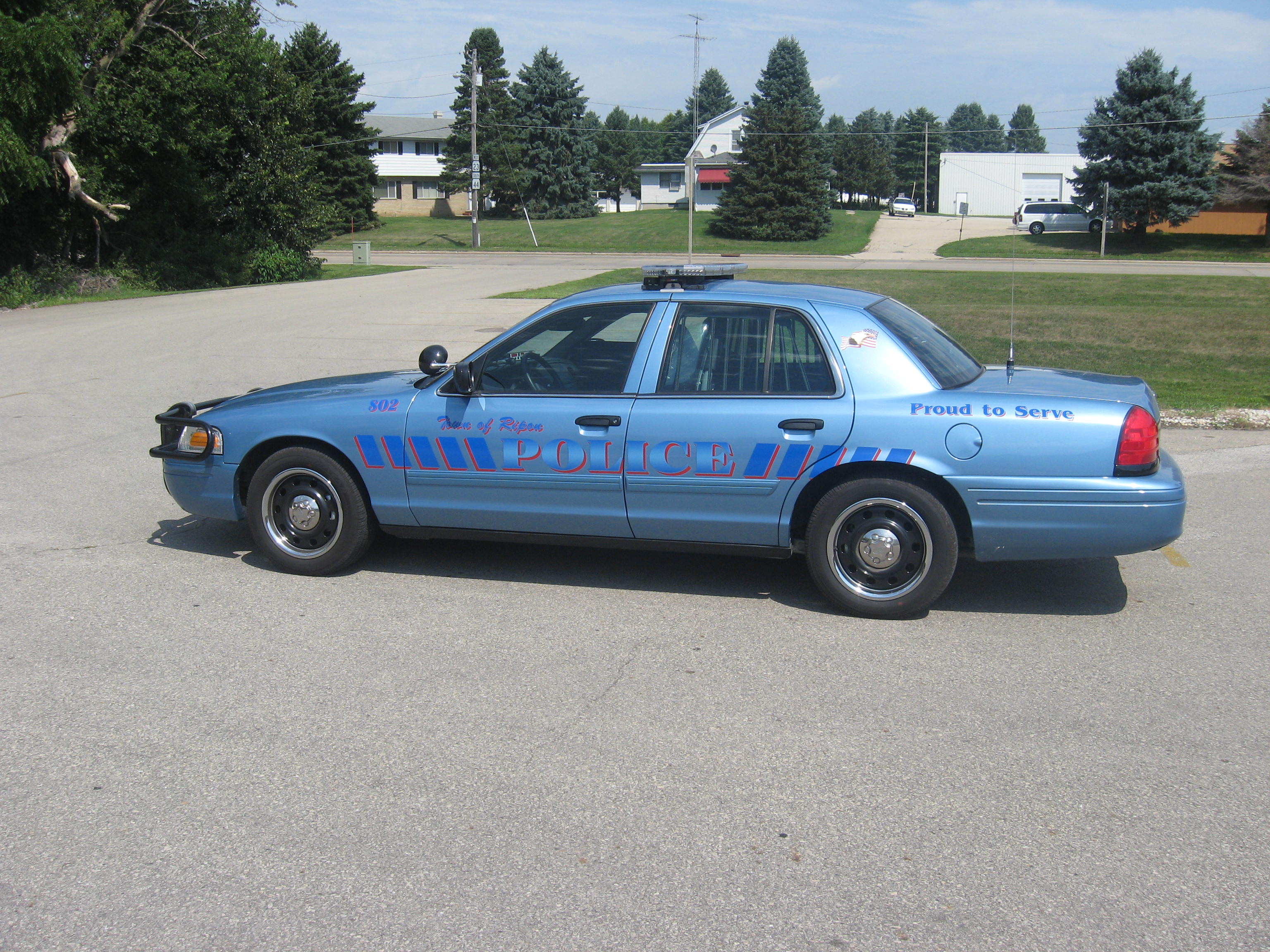 Sky blue police car purchased by the town of Ripon